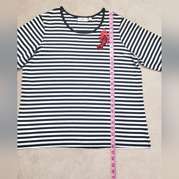Quacker Factory Lobster Sequin Nautical Striped Top Women Size Large 3/4 Sleeve - Picture 8 of 11